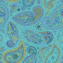 Paisley vintage floral motif ethnic seamless background. Printable colors abstract lace pattern. Editable colors without losing seamlessly. Hand drawing motley wallpaper. EPS-8 vector buta texture
