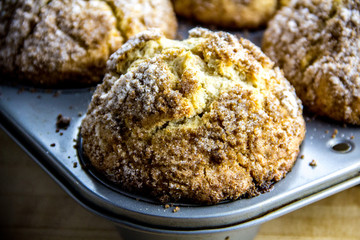 Freshly baked brown sugar and cinnamon apple muffins 