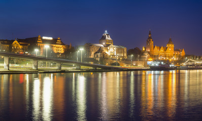 Panorama nocnego miasta-Szczecin,Polska
