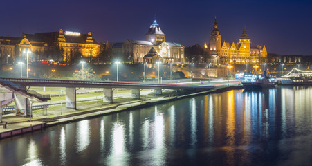 Panorama nocnego miasta-Szczecin,Polska
