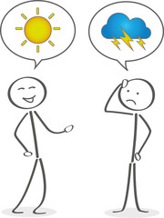 Zwei Strichmännchen, eins positiv und eins negativ