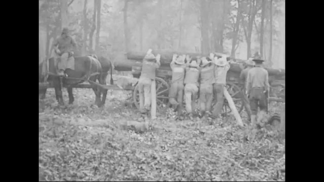 A lumber camp in America circa 1918.