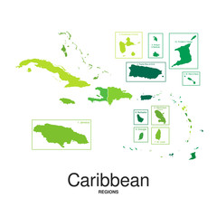 The Caribbean Islands regions map