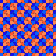 Geometric background of blue and orange gradient rhombus and square shapes