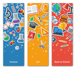 Back To School Vertical BannersSet With Flat Sticker Icons. 