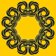 Modern round frame with decorative elements of light yellow and black shades on yellow background