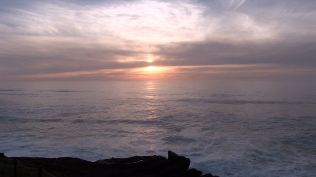 Sped Up Sunset Over Ocean Waves Cloudy Sky