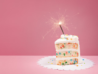 Slice of Birthday Cake with Sparkler - 104520053