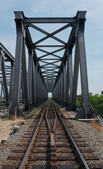 Metal Railway bridge in port of Antwerp