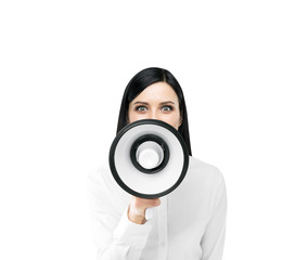 Woman with loudspeaker