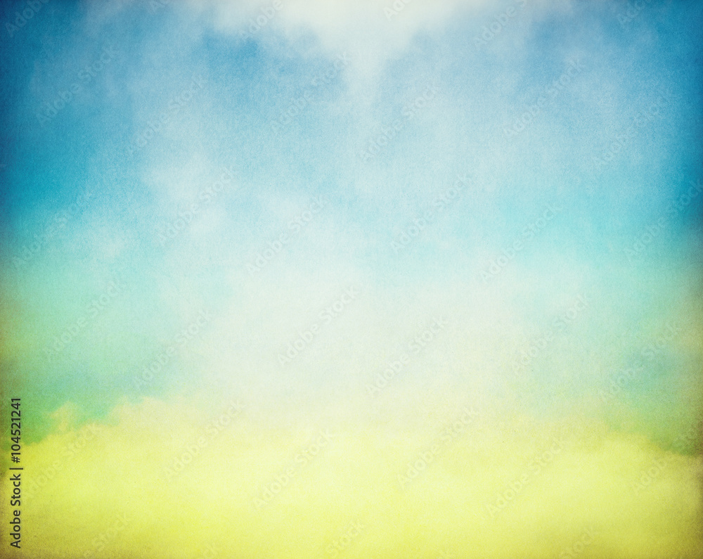 Wall mural fog and mist rising from a glowing pool of yellow and green light. image has a distinct paper textur