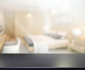 Table Top And Blur Background In  Bedroom
