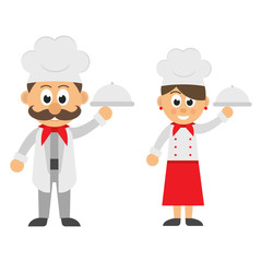 chef man and woman with a plate set