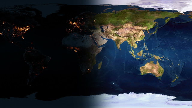 Global 0701: Night falls on an a flat planar planet Earth (Loop).