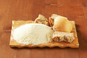 Stale bread and finely ground breadcrumbs