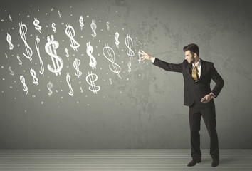 Young business people with hand drawn dollar signs