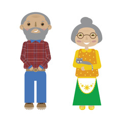 Flat cartoon grandparents. Vector senior pair.