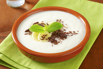 Pureed Rice Pudding with banana and chocolate