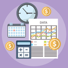 Flat time is money concept background. Abstract flat vector illustration of accounting concept. Elements for mobile and web applications.