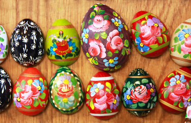 Easter eggs as fridge magnets. Swallow depth off field