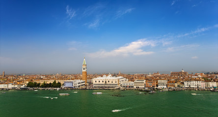 Italy. Cityscape of Venice from campanile (bell tower) of Basilica San Giorgio Maggiore. Venice and its Lagoon is on UNESCO World Heritage List