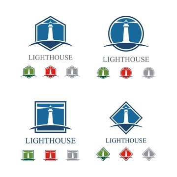 Simple Lighthouse Logo, Shaped Square, Hexagon, Diamond And Circle Logo Design Template