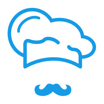 Icono plano gorro de cocinero y bigote azul #1