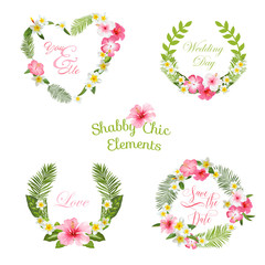 Tropical Leaves and Flowers Banners and Tags - for your design  © wooster