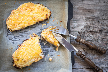 Grilled cheese sandwich, selective focus, top view