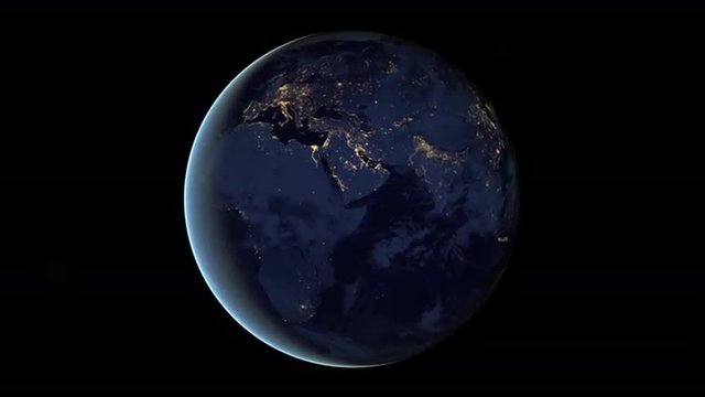 Loopable animation of the earth spinning at night from space.