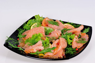 Holiday appetizer of smoked salmon and lettuce