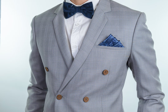 Grey Suit Plaid Texture, Bowtie, Pocket Square