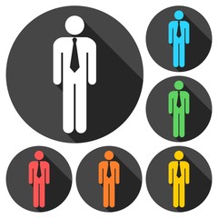 Businessman web icons set with long shadow