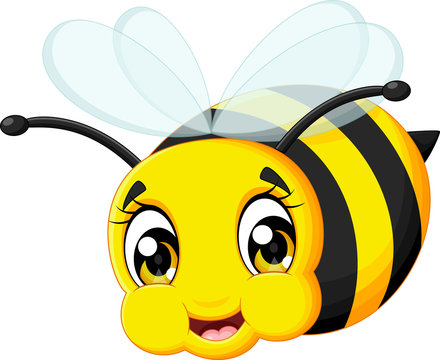 cartoon cute baby bee flying isolated white background