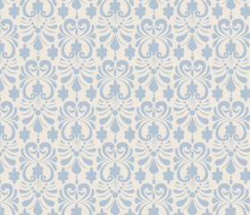 Classic style damask ornament pattern beige and blue. Vector