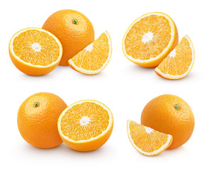 Set of group orange citrus fruit isolated on white with clipping path