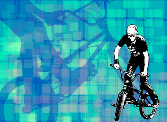 Fototapeta na wymiar bmx stunt cyclist on the abstract background - vector