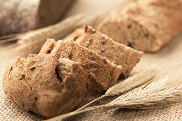 Sliced loaf, rye bread and ears