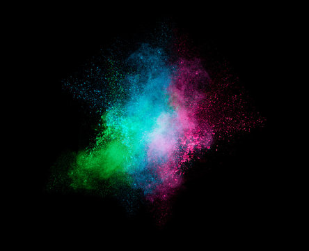 Colorful Dust Particle Explosion Isolated on Black Background
