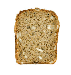 Brown bread slice isolated white background