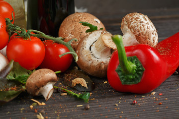 vegetables on a wooden table