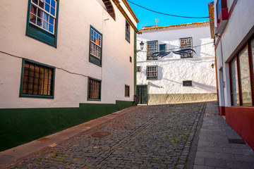 City street view in Santa Cruz de La Palma old town on La Palma island in Spain