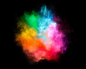 Colorful Dust Particle Explosion Isolated on Black Background