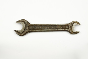 Tools isolated against a white background. Spanner on a white background. wrench on a white background. steel open-ended spanner isolated on white background