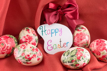 Happy Easter card with decorated Easter eggs