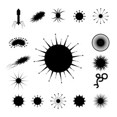 Set  viruses, bacteria, bacteriophage silhouette