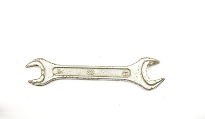 Tools isolated against a white background. Spanner on a white background. wrench on a white background. steel open-ended spanner isolated on white background