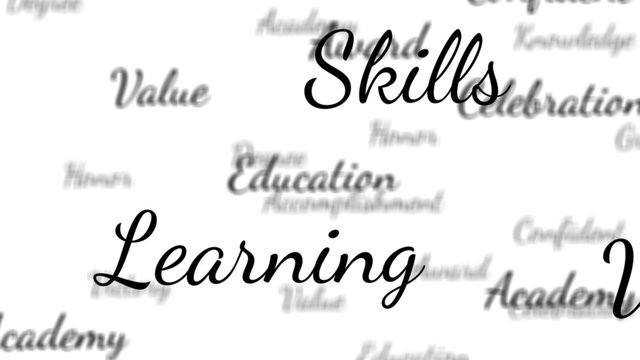 Background seamless loop of education words with alpha matte