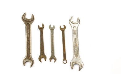 Tools isolated against a white background. Spanner on a white background. wrench on a white background. steel open-ended spanner isolated on white background