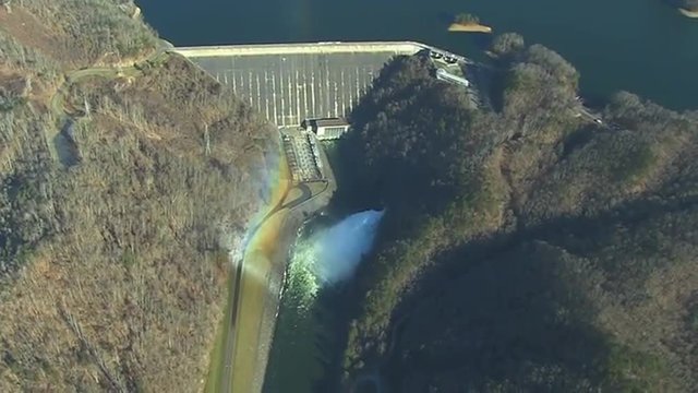 Aerial over Fontana Dam operated by the Tennessee Valley Authority.